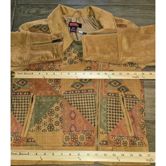 Rock & Roll Denim Southwestern Aztec Patchwork Faux Suede Moto Jacket Women’s M - Picture 7 of 11